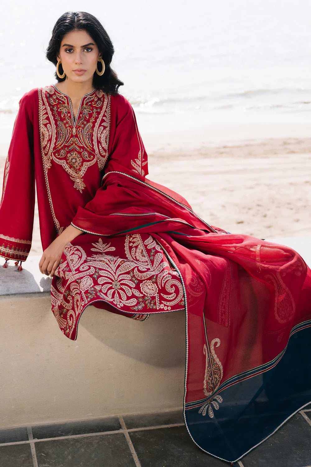 Jazmin Embroidered Summer Lawn 3 piece unstitched Red color