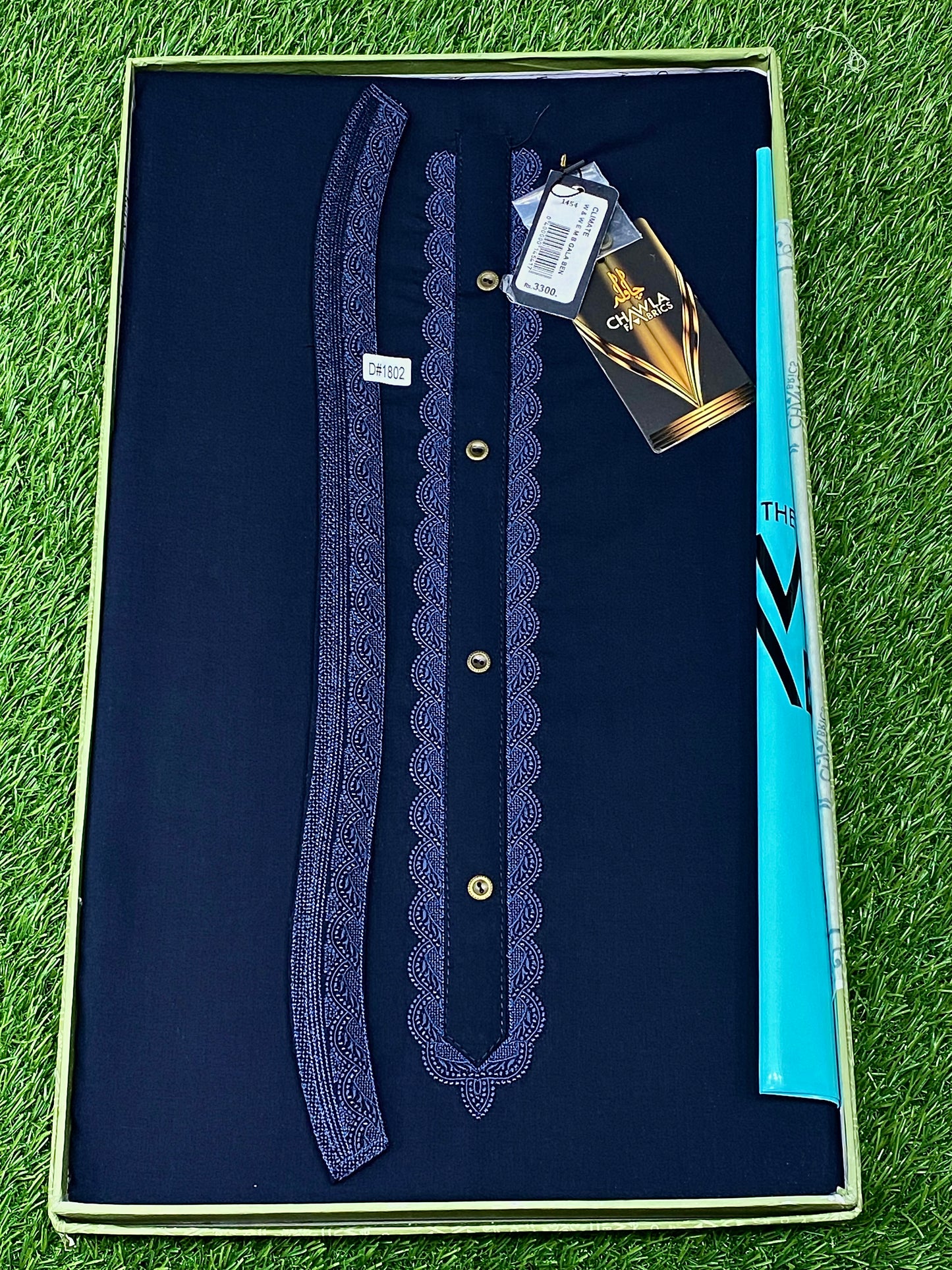 Wash & Wear Boutique Embroidery D#03 (Navy Blue) - Sufi Fabrics