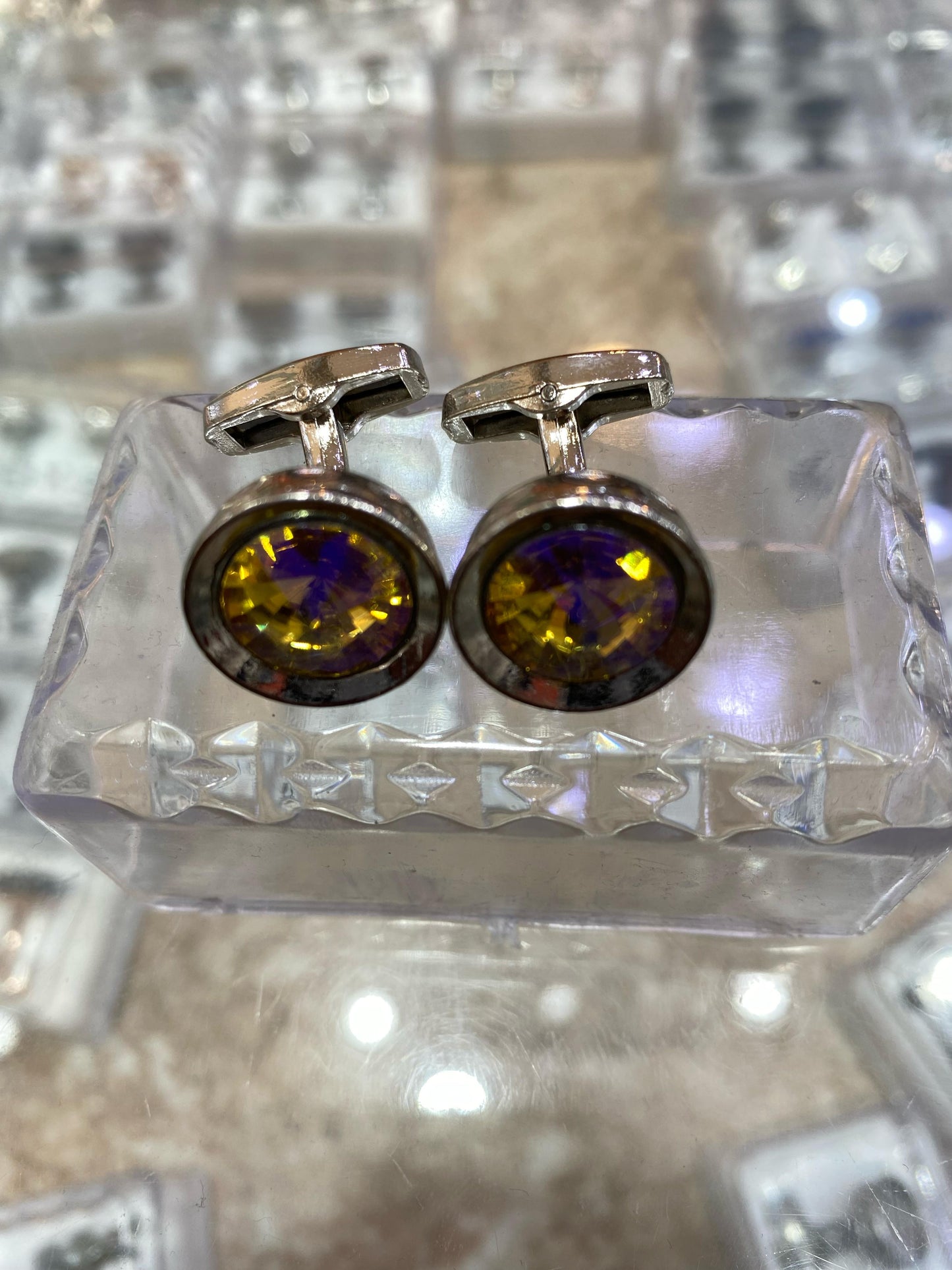 Gemstone Aurora Cufflinks – Iridescent Crystal Elegance - Sufi Fabrics