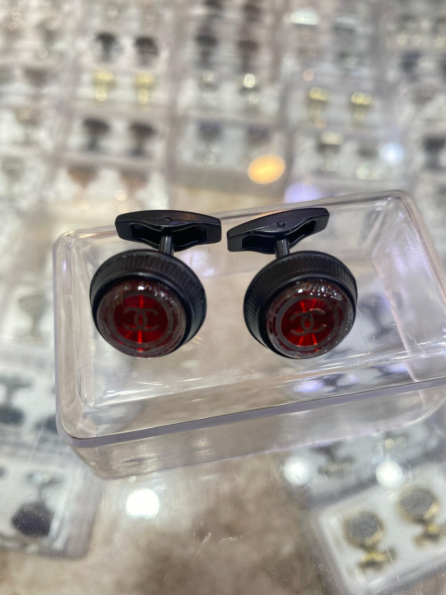 Luxury Red Crystal Gear Cufflinks – Statement Elegance - Sufi Fabrics