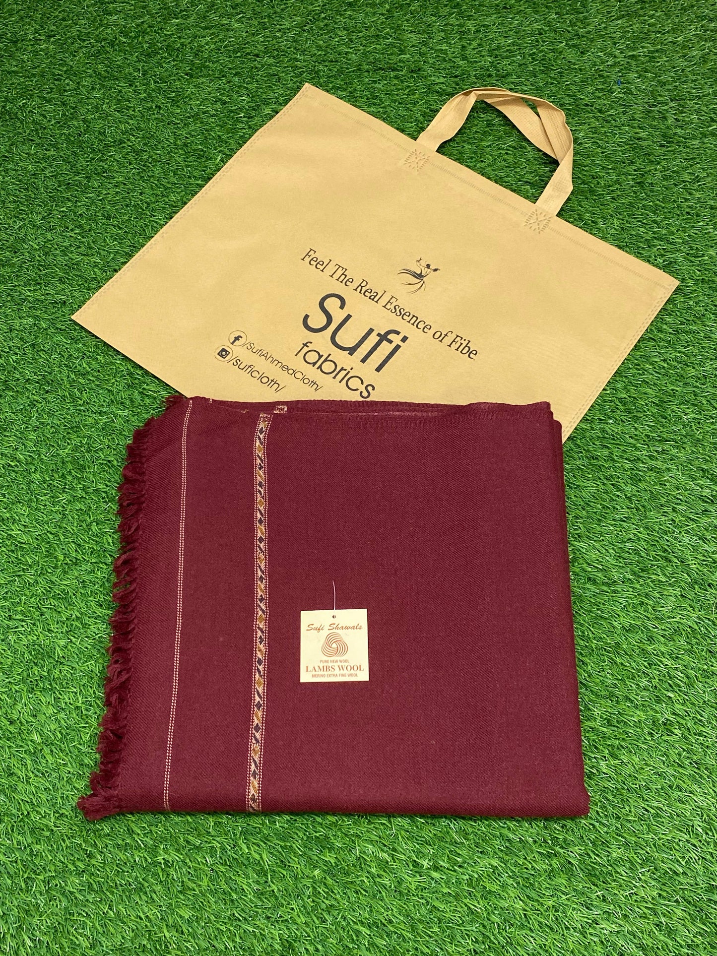 Sufi Wool Shawl || Mehroon