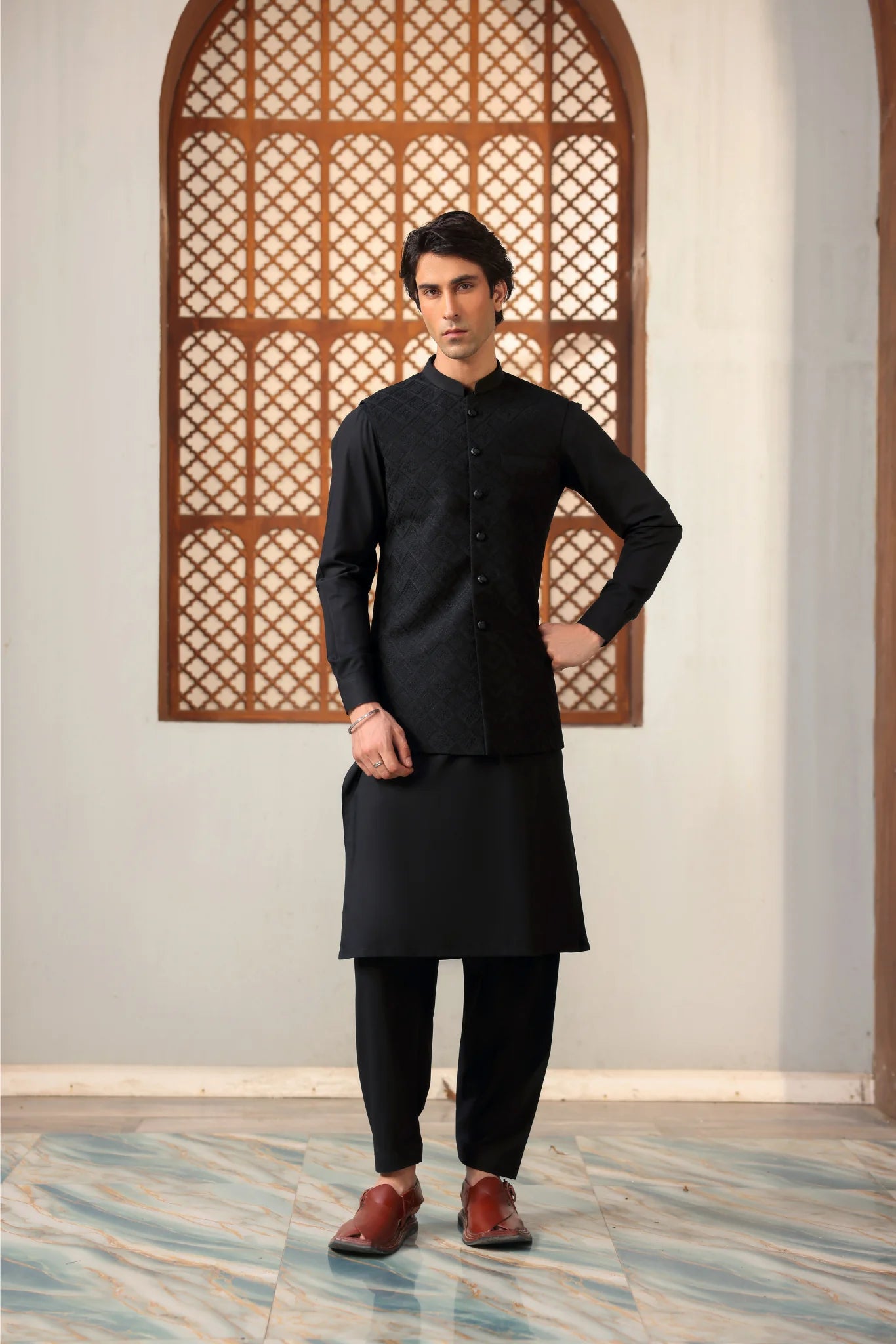 Suit with All-Over Waistcoat D#01 - Sufi Fabrics
