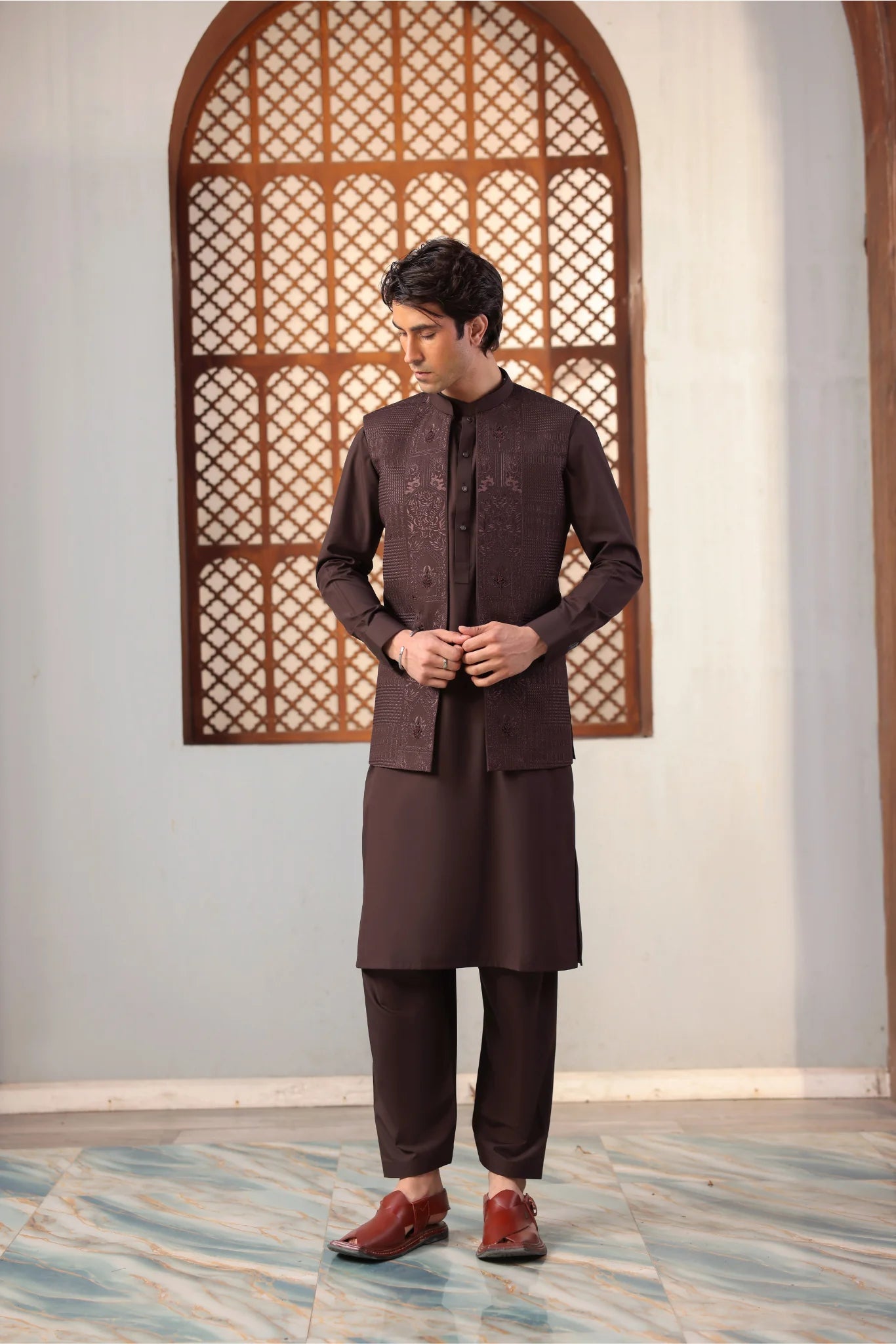 Suit with All-Over Waistcoat D#02 - Sufi Fabrics