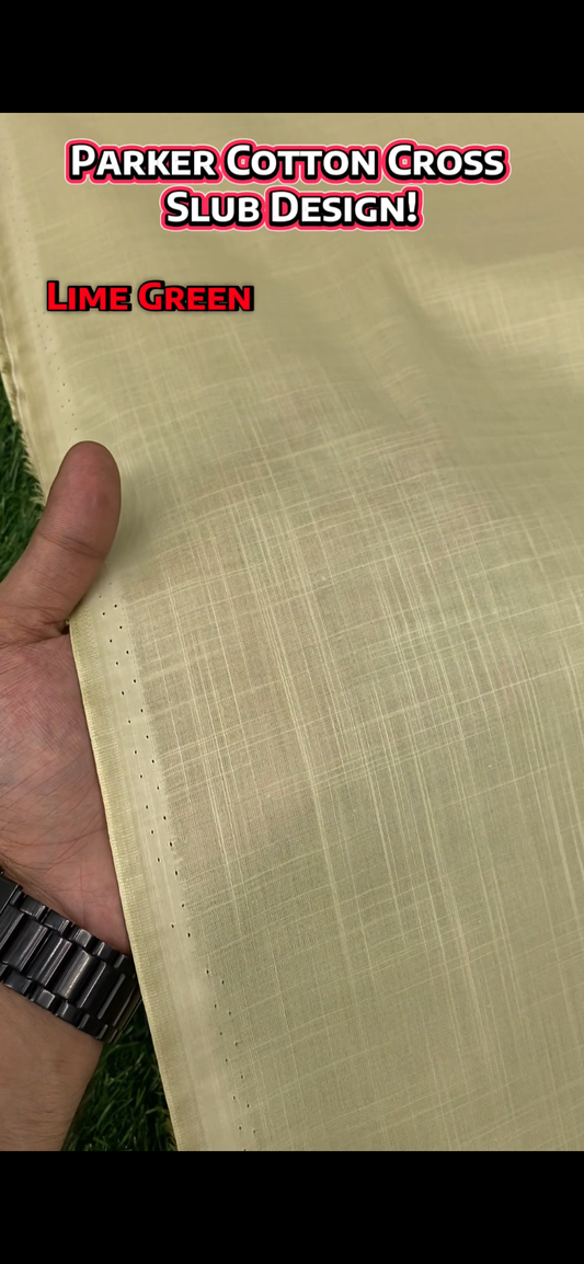 Parker Cotton || Cross Slub Design || Lime Green - Sufi Fabrics