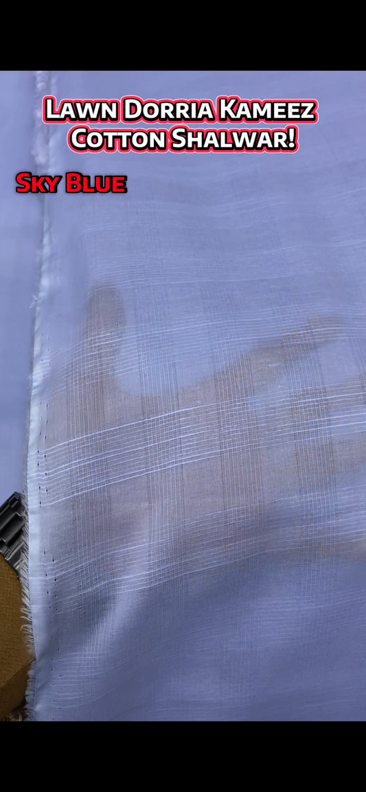 Lawn Dorria Kameez Cotton Shalwar || Sky Blue - Sufi Fabrics