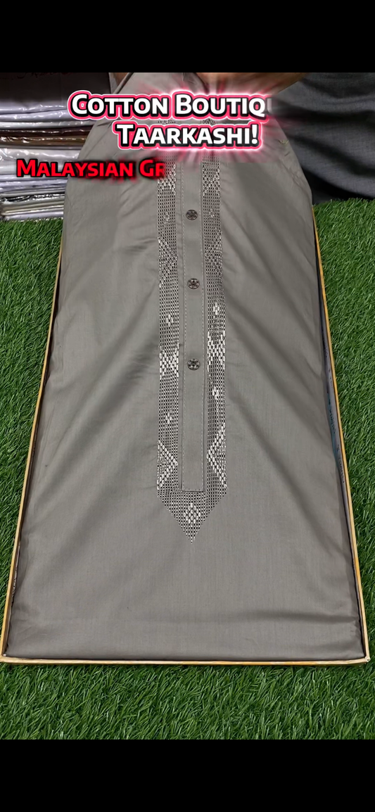 Cotton Boutique Handmade Taarkashi || Malaysian Grey - Sufi Fabrics