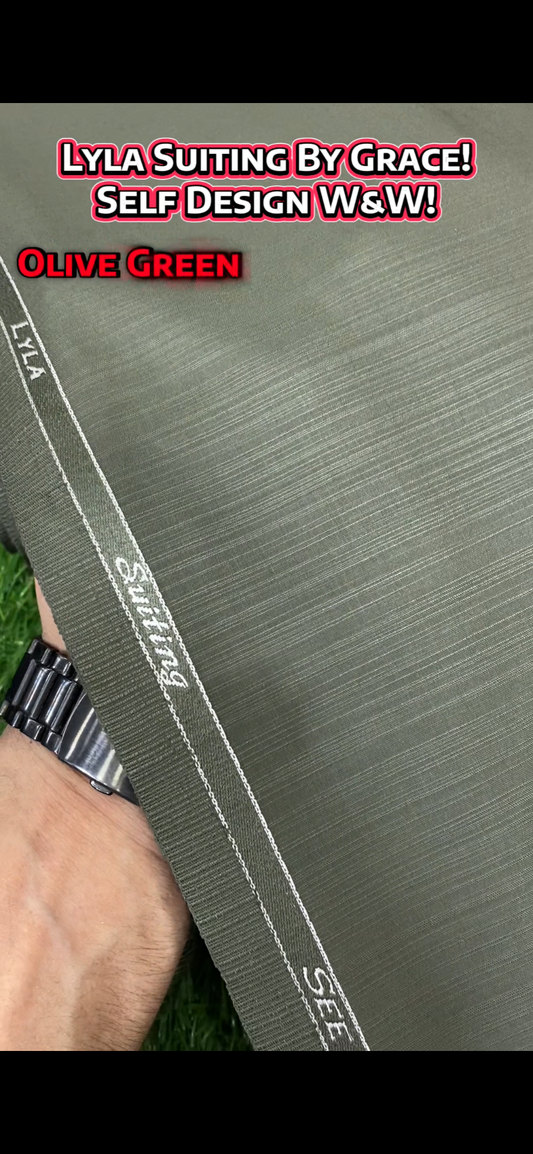 Lyla Suiting by Grace – Self Design Premium Wash & Wear || Olive Green - Sufi Fabrics