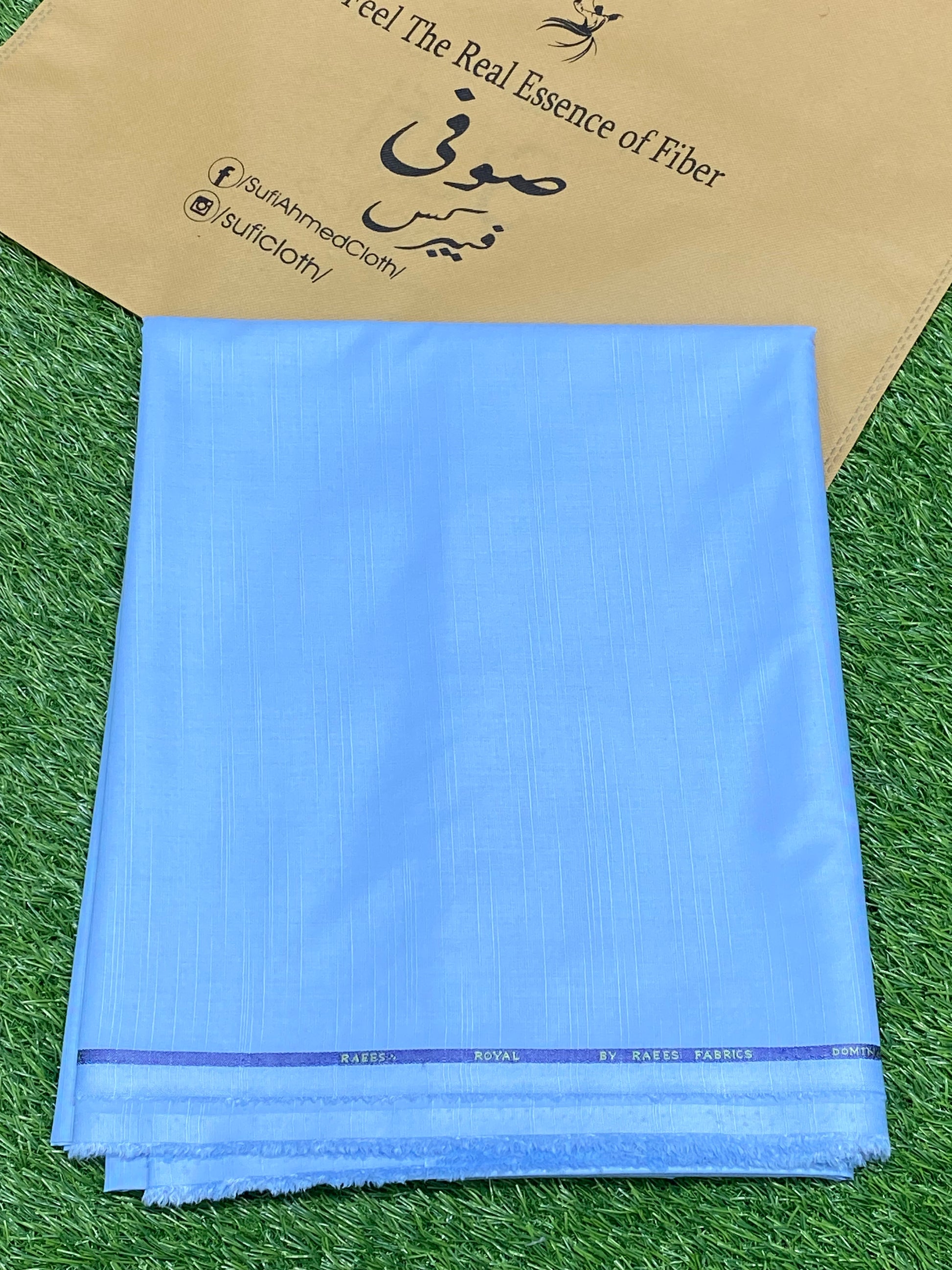 Royal By Raees – Wash & Wear Slub Design (Sky Blue) - Sufi Fabrics