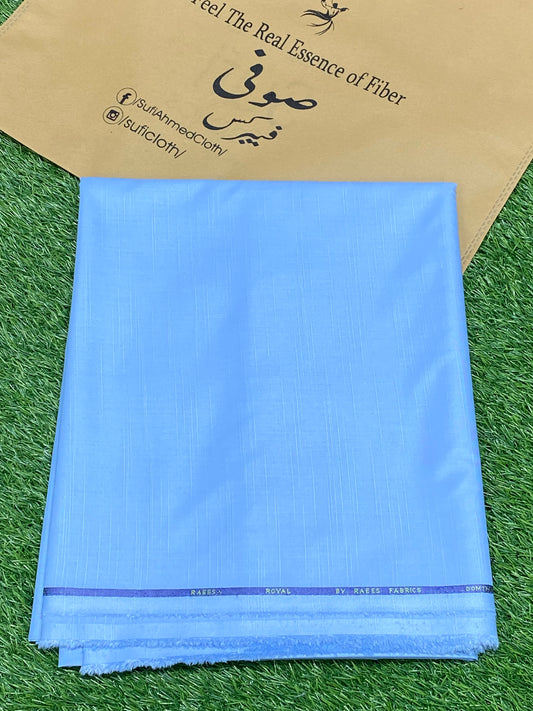 Royal By Raees – Wash & Wear Slub Design (Sky Blue) - Sufi Fabrics