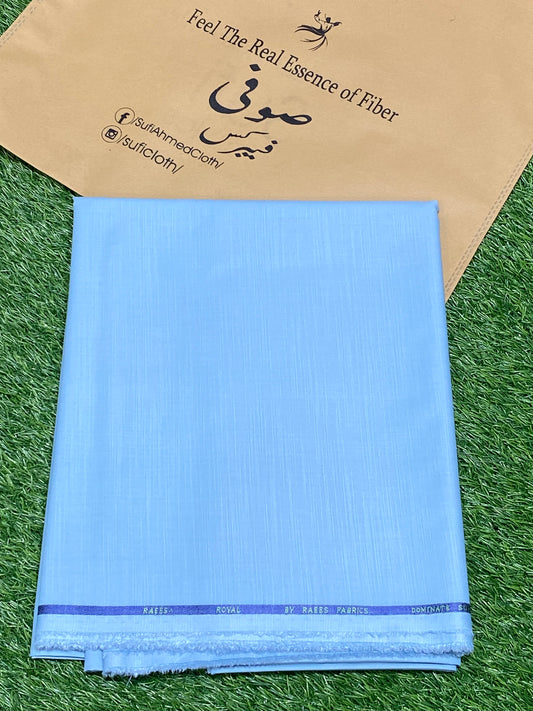 Royal By Raees – Wash & Wear Slub Design (Aqua Blue) - Sufi Fabrics