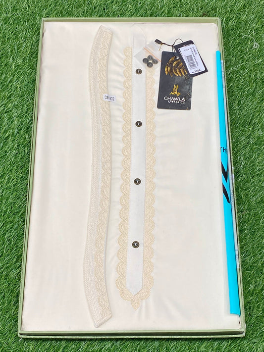 Wash & Wear Boutique Embroidery D#01 (Cream) - Sufi Fabrics