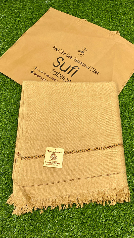 Sufi Wool Wooven Shawl || Camel Brown (450 g) - Sufi Fabrics