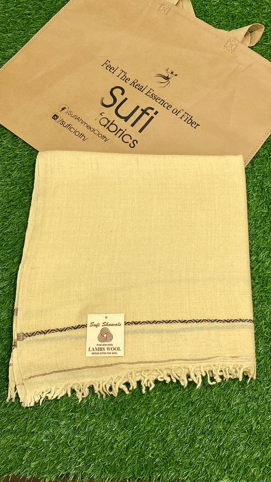 Sufi Wool Wooven Shawl || Beige (350 g) - Sufi Fabrics
