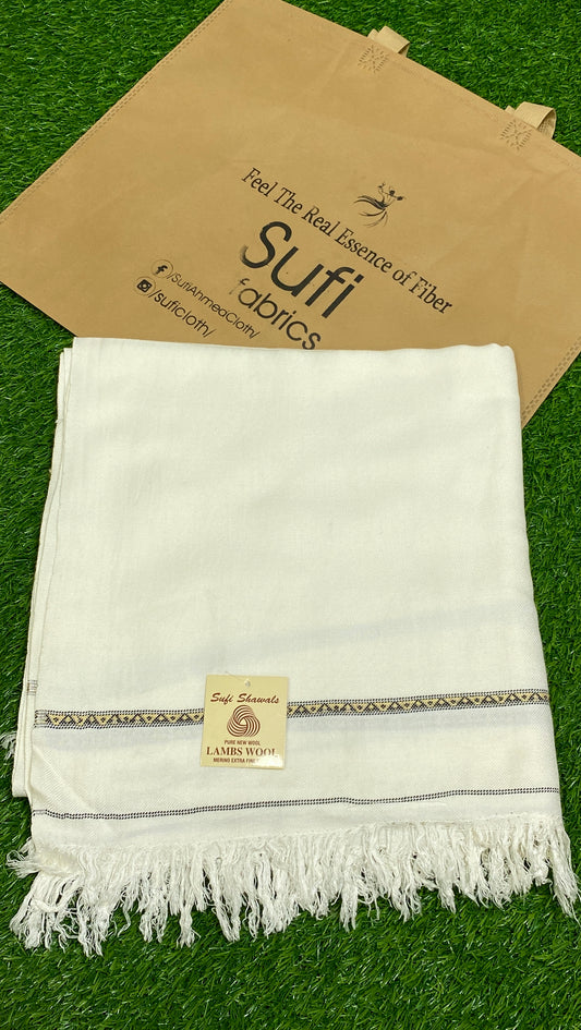Acrylic Wool Shawl || Off White - Sufi Fabrics