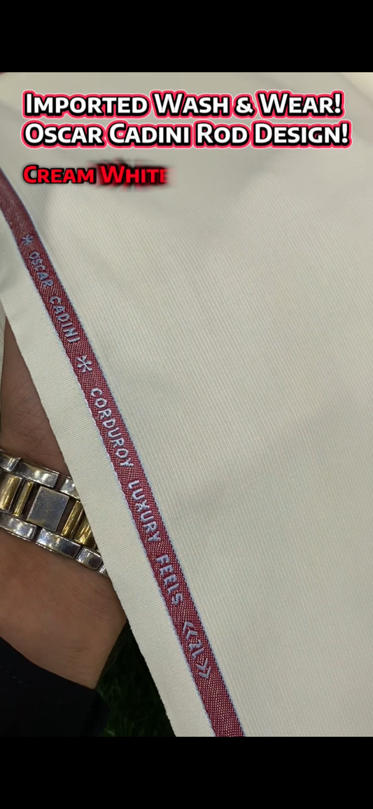Imported Wash & Wear || Oscar Cadini Rod Design || Cream White