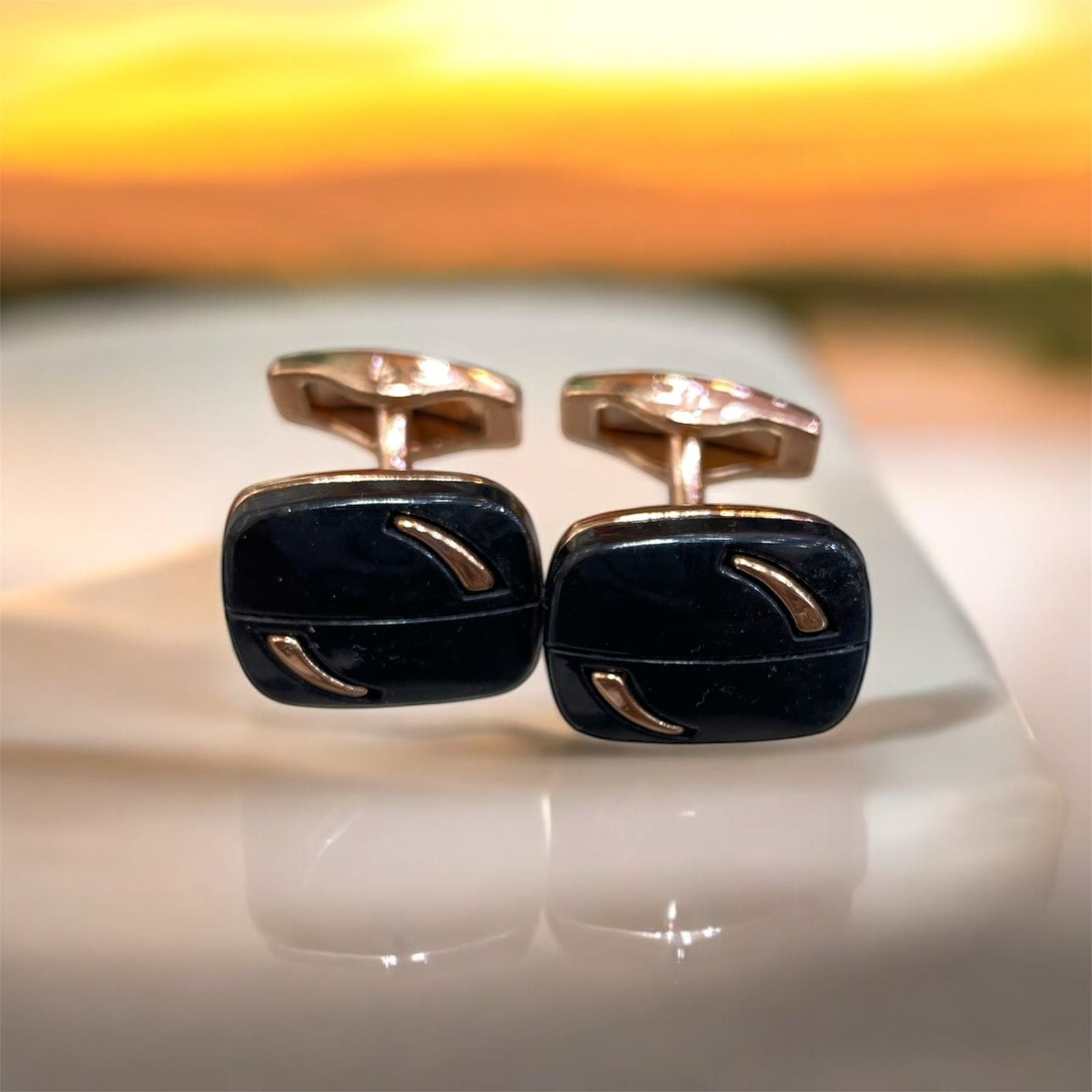 Midnight Luxe Cufflinks – Black & Rose Gold Finish - Sufi Fabrics