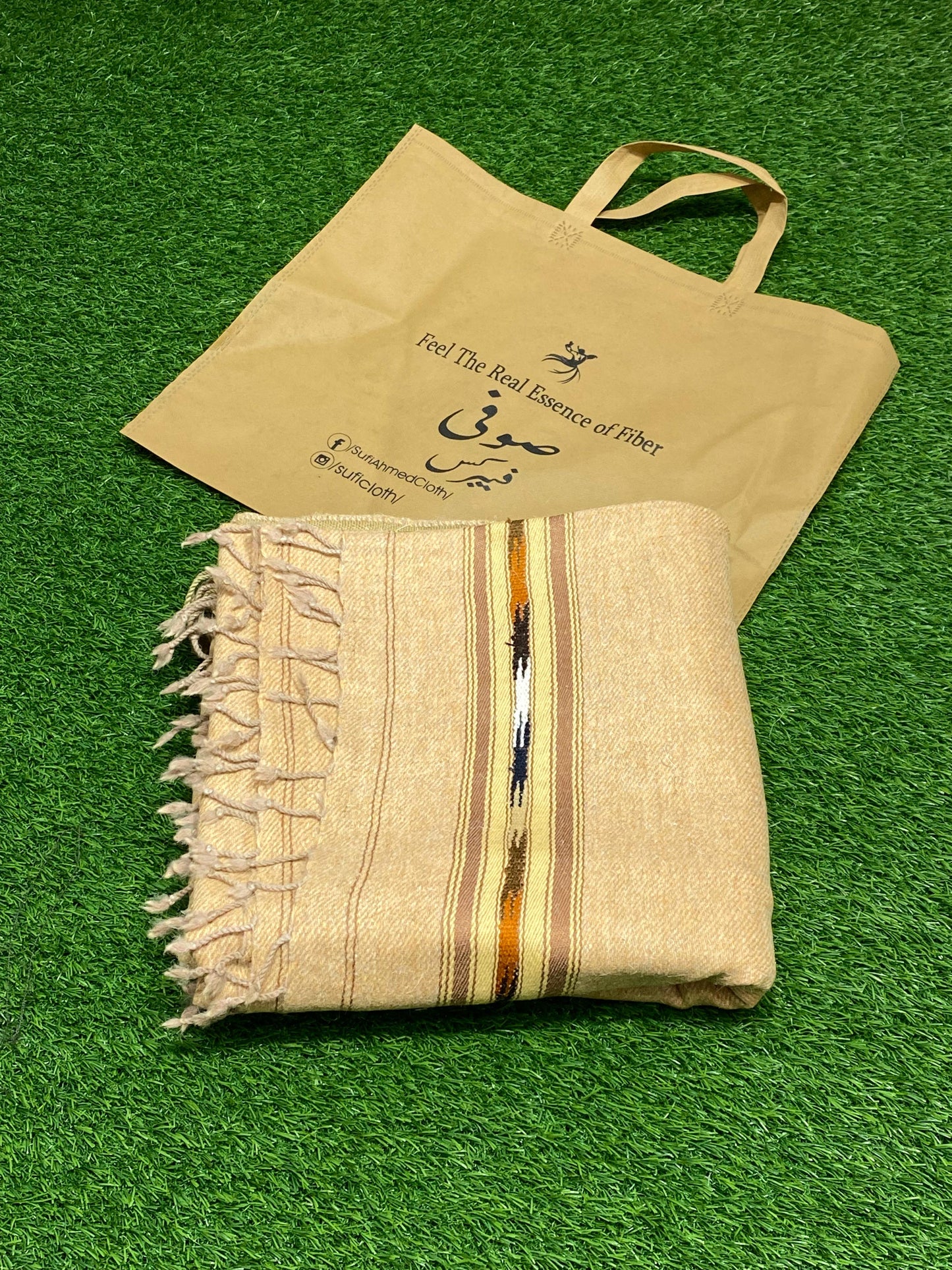 Sufi Wool Wooven Shawl || Peach