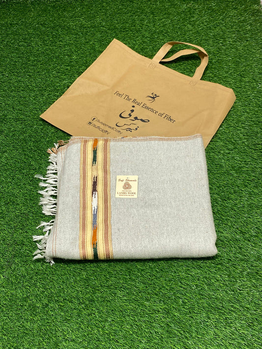 Sufi Wool Wooven Shawl || Light Grey