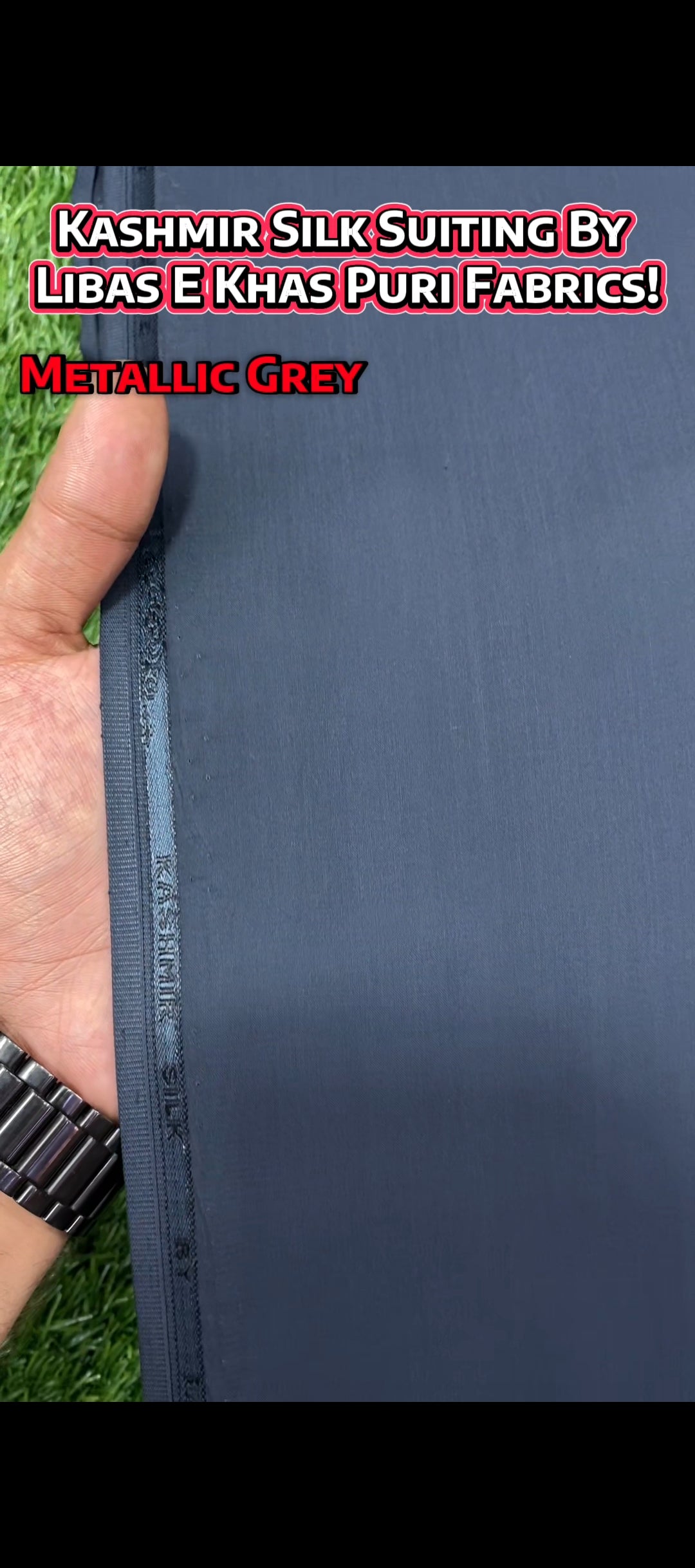 Kasmir Silk Suiting || Libas-E-Khas Puri Fabrics Wash & Wear || Metallic Grey
