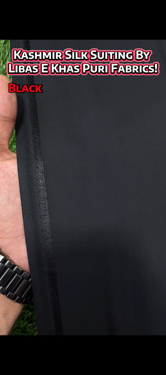 Kasmir Silk Suiting || Libas-E-Khas Puri Fabrics Wash & Wear || Black