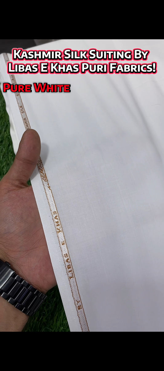 Kasmir Silk Suiting || Libas-E-Khas Puri Fabrics Wash & Wear || Pure White