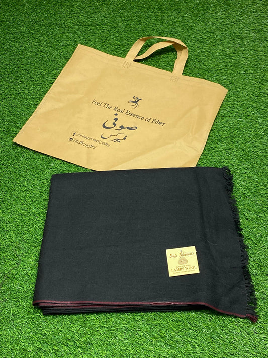 Sufi Wool Border-Less Shawl || Black