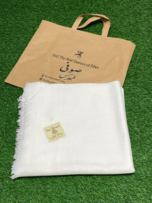Sufi Wool Border-Less Shawl || Off-White