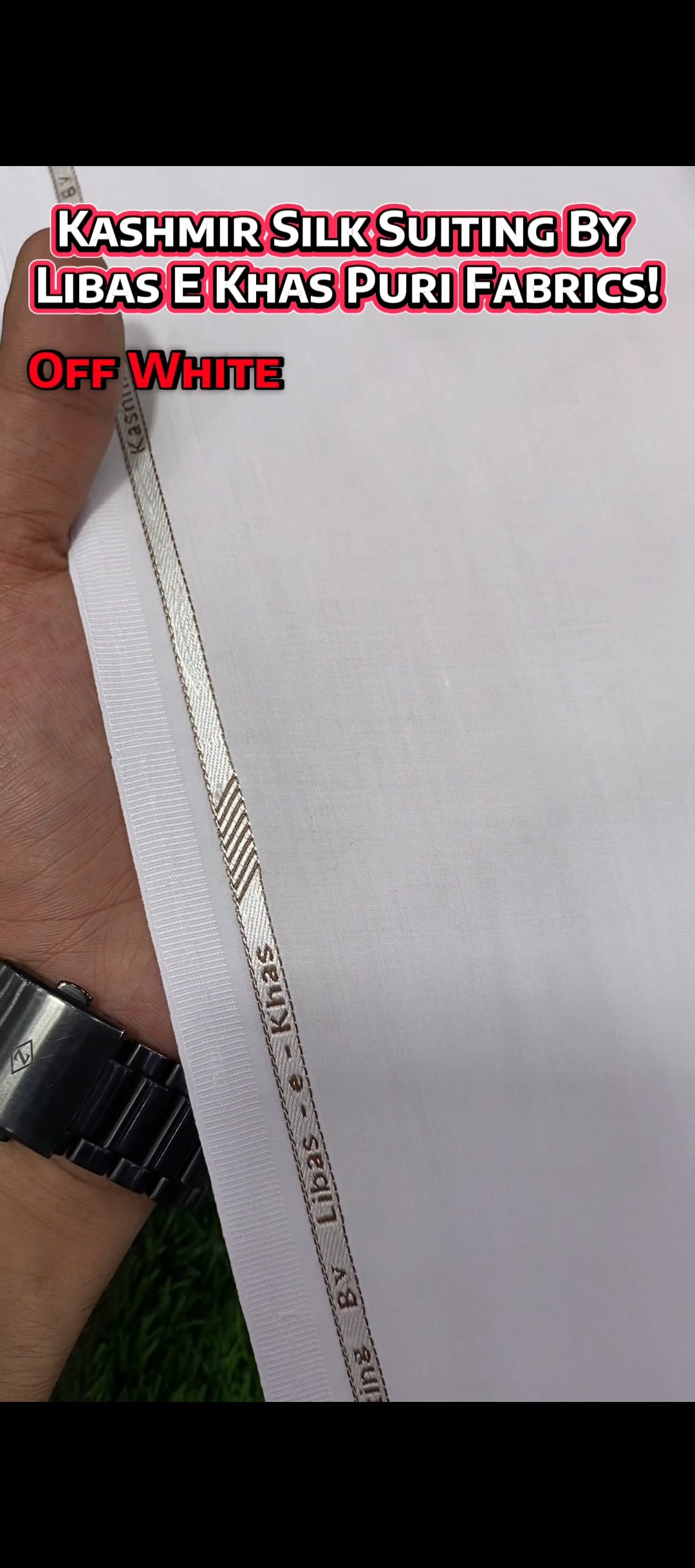 Kasmir Silk Suiting || Libas-E-Khas Puri Fabrics Wash & Wear || Off White