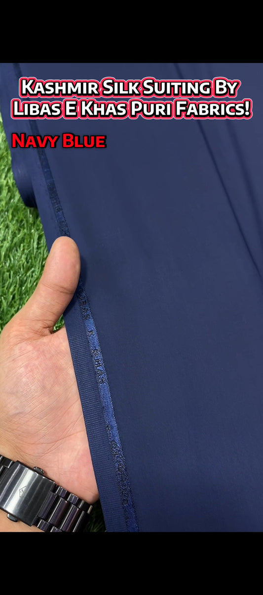 Kasmir Silk Suiting || Libas-E-Khas Puri Fabrics Wash & Wear || Navy Blue