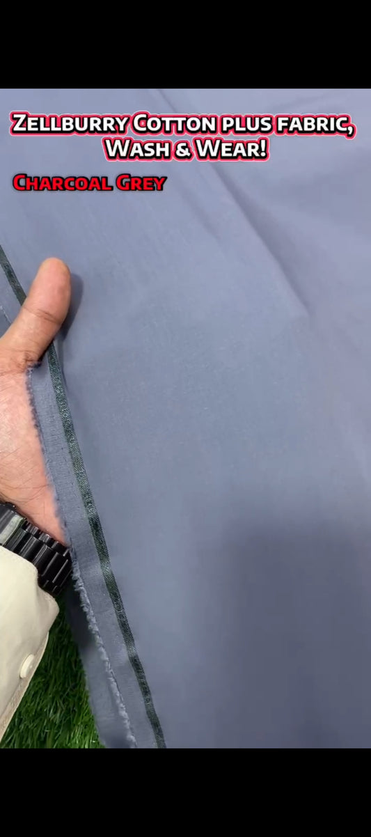 Zellburry Cotton plus || Wash & Wear || Charcoal Grey - Sufi Fabrics